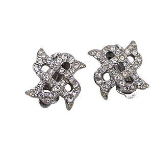 Swarovksi Rhinestone Clip-On Earrings - Elegant Silver-Tone Jewelry